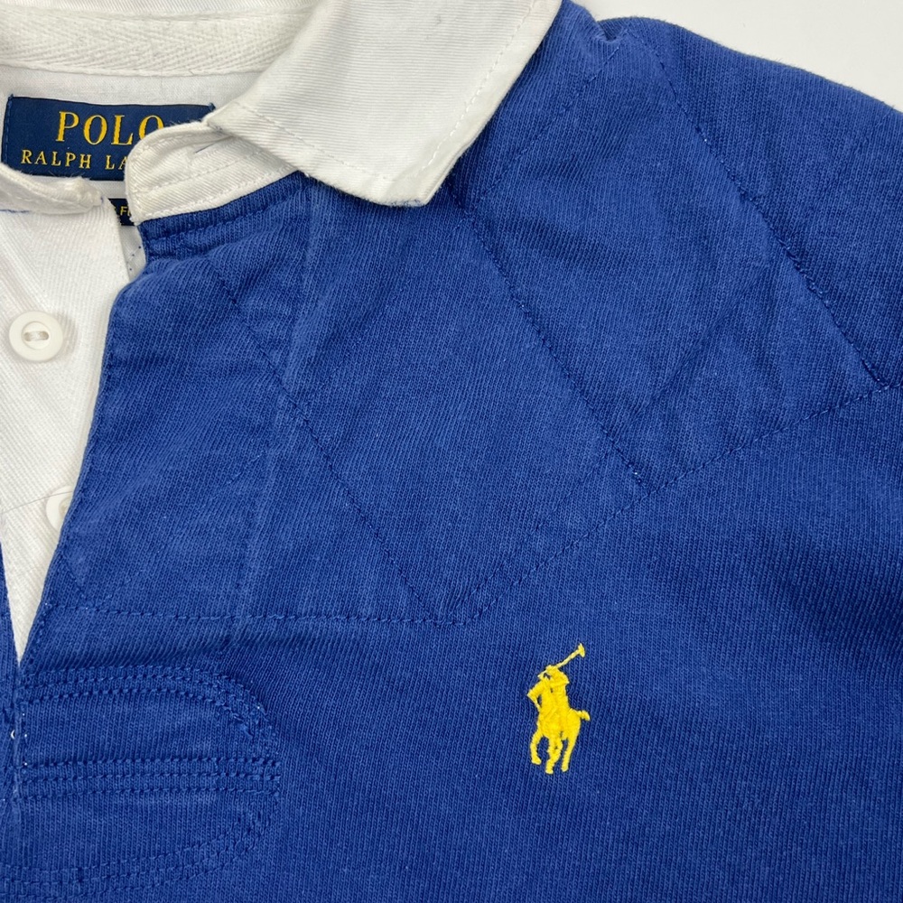 Ralph Lauren Navy Rugby Shirt with Orange & Green Stripes - Picture 2 of 3